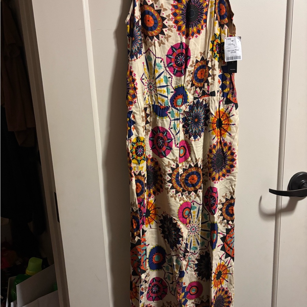 Boho Sunburst Print Maxi Dress - Cream with Multicolor Medallions - Picture 3 of 3